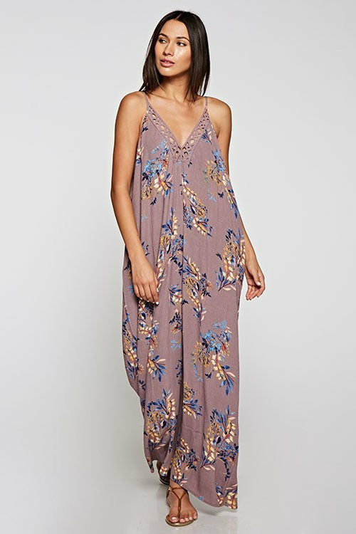 Vintage Mauve Floral Maxi Dress