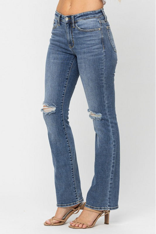 Oakleigh Judy Blue Mid Rise Distressed Bootcut Jeans