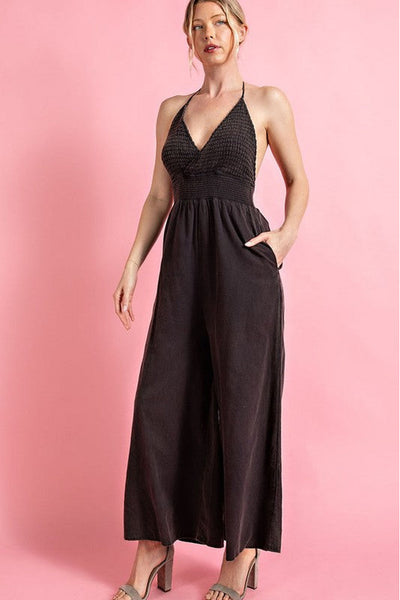 Savannah Mineral Washed Open Back Jumpsuit