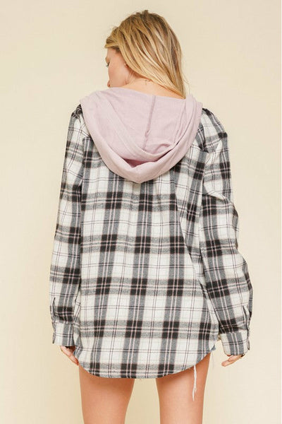 French Terry Plaid Hoodie Shacket 2 Colors
