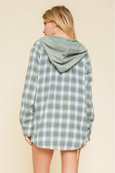 French Terry Plaid Hoodie Shacket 2 Colors