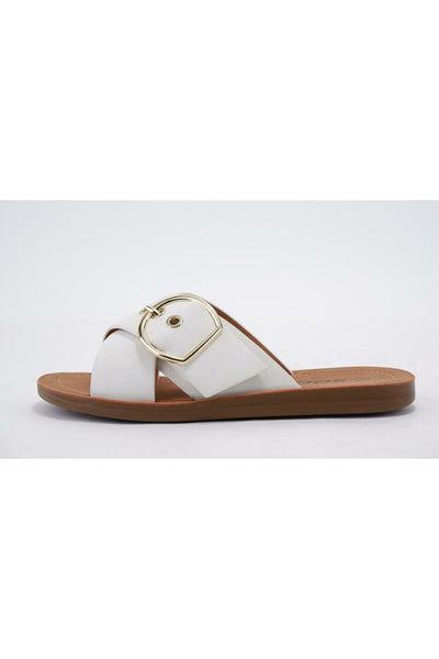 White Sandal With Gold Buckle