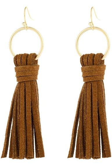 Brown Leather Tassel Earrings