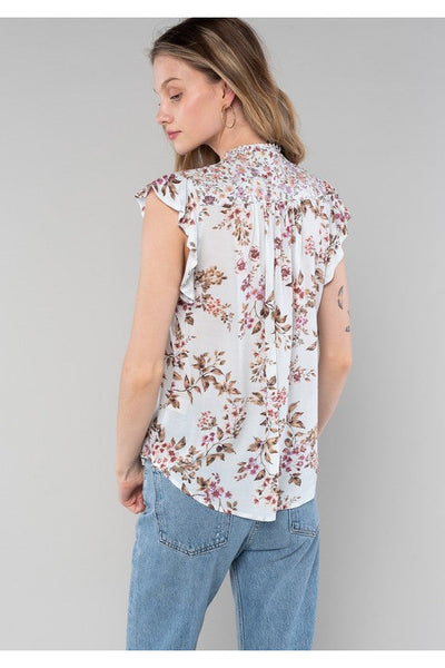 Avianna Floral Ruffled Sleeve Button Up Top