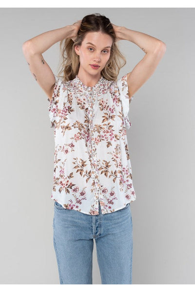 Avianna Floral Ruffled Sleeve Button Up Top