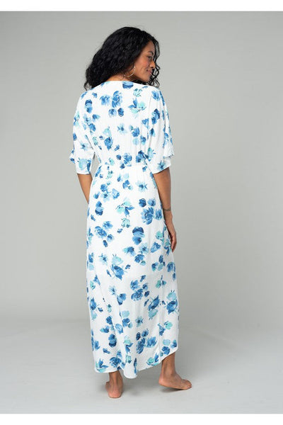 White & Turquoise Floral Midi Dress
