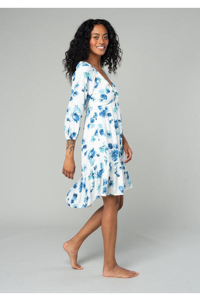 White & Turquoise Floral Midi Dress