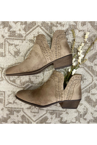 Taupe Faux Suede Ankle Bootie