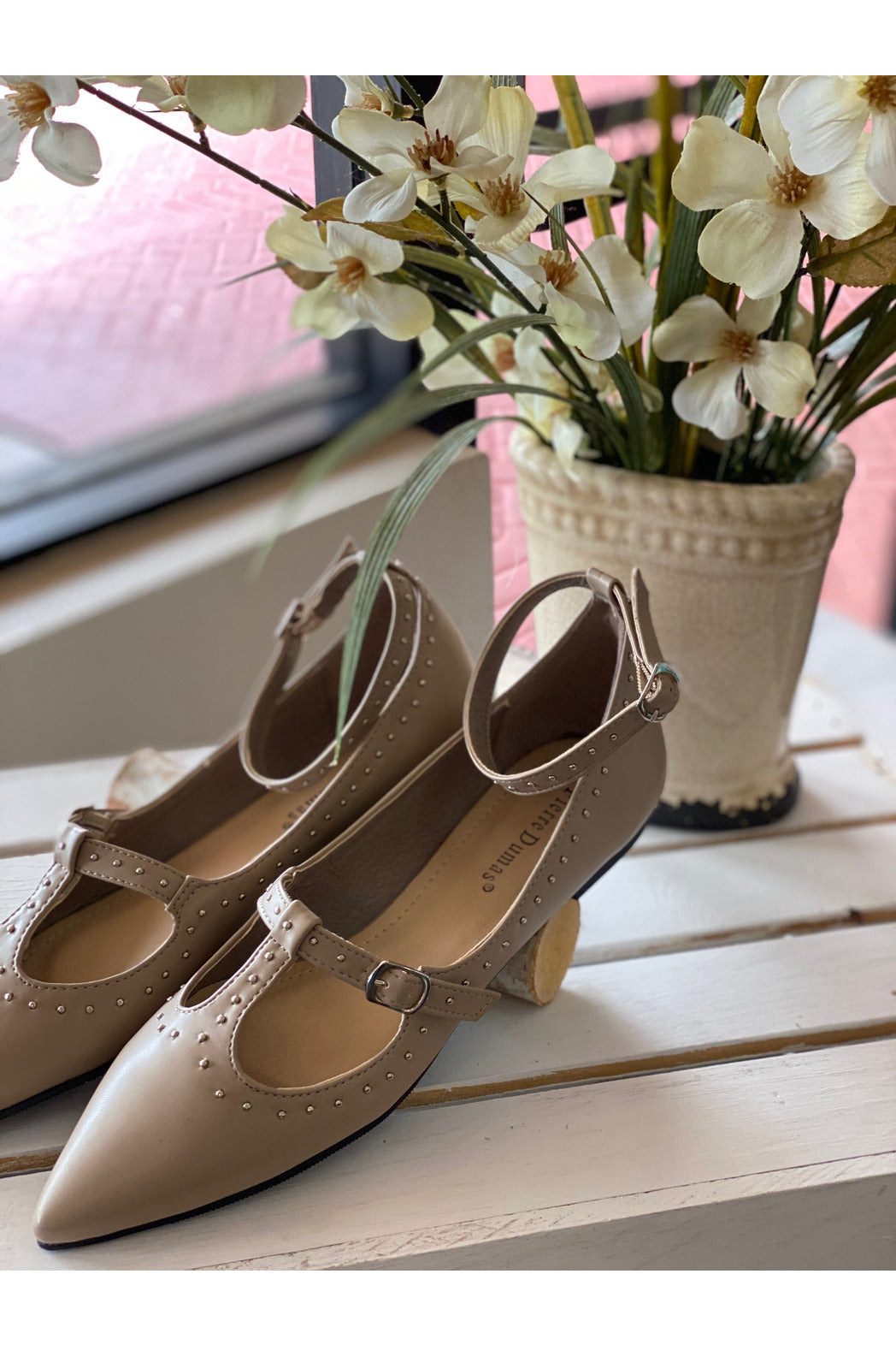 Taupe Ballerina Flat With Gold Studs