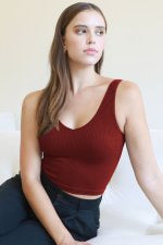 One Size V-Neck Ribbed Crop Top