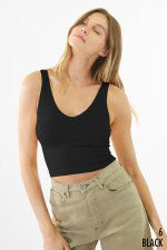 One Size V-Neck Ribbed Crop Top
