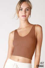 One Size V-Neck Ribbed Crop Top