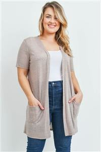 Taupe Curvy Short Sleeve Cardigan