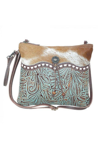 Turquoise & Brown Tooled Leather Handbag