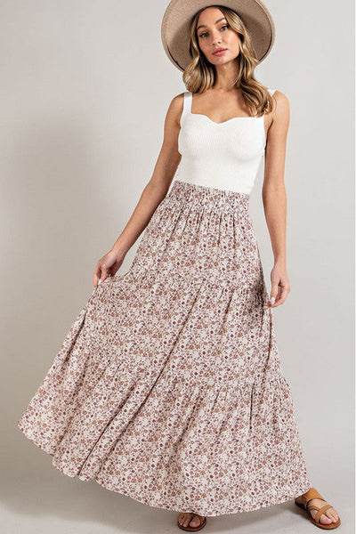 Elena Floral Print Tiered Maxi Skirt