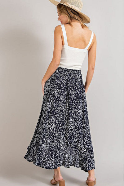 Hannah Navy Blue Print Maxi Skirt