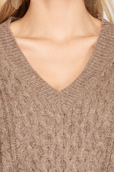 Long Sleeve V Neck Cable Knit Sweater 2 Colors