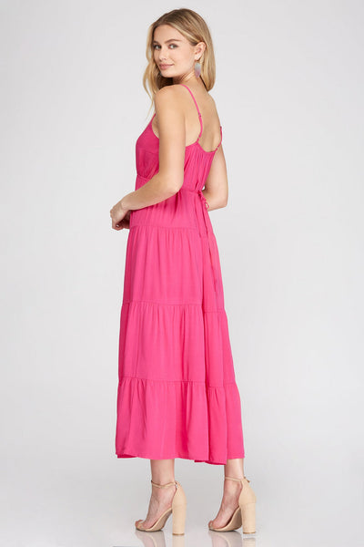 Leilani Hot Pink Tiered Maxi Dress