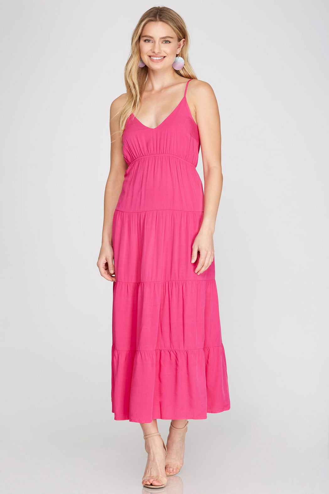 Leilani Hot Pink Tiered Maxi Dress