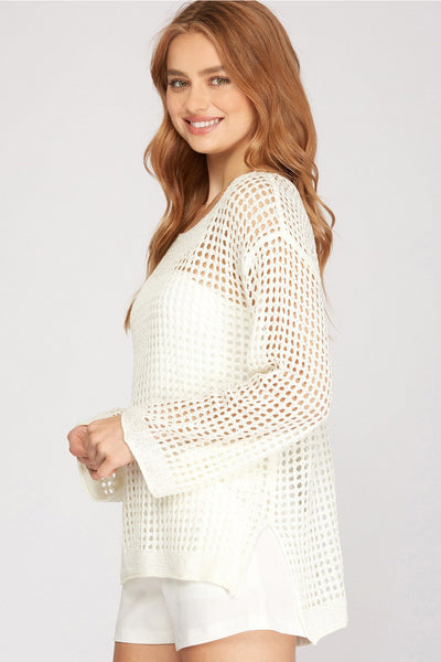 Bella White Long Sleeve Cover Up Top