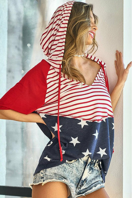 Stars & Striped Short Sleeve Hoodie