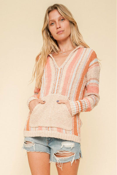 Multi Striped Hooded Sweater