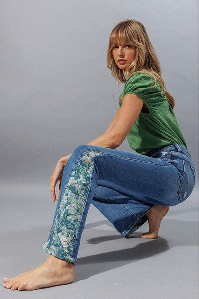 Mia Vervet High Rise Stretch Flair With Tapestry Side Blocking Panels