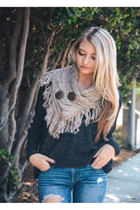 Easy Like Sunday Morning 2 Button Taupe Crochet Scarf - Classic Trendz Boutique