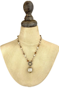 Round Crystal and Metal Circle Pendant Necklace