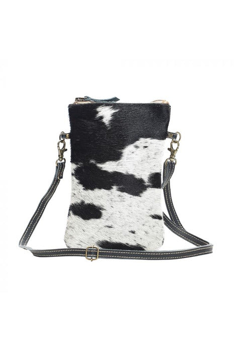 Black & White Cowhide Leather Cross Body Handbag