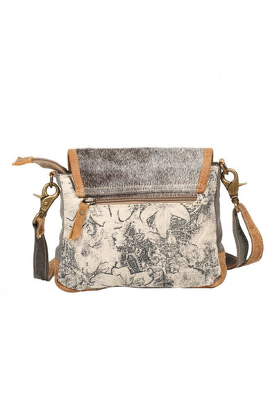 Floral Print Leather Canvas Cowhide Crossbody Handbag