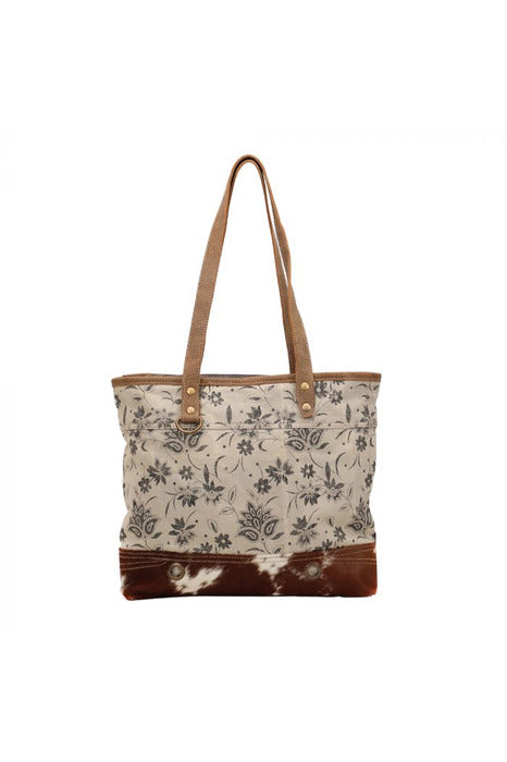 Floral Canvas Leather Cowhide Tote Handbag