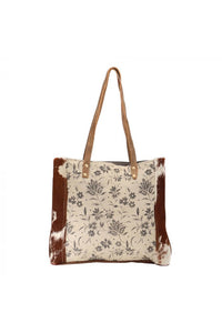 Floral Leather Canvas Cowhide Tote Handbag