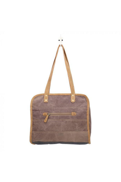 Leaf Print Canvas Leather Tote Handbag