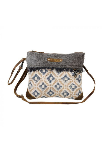 Blue & Mustard Print Rug Canvas & Leather Handbag