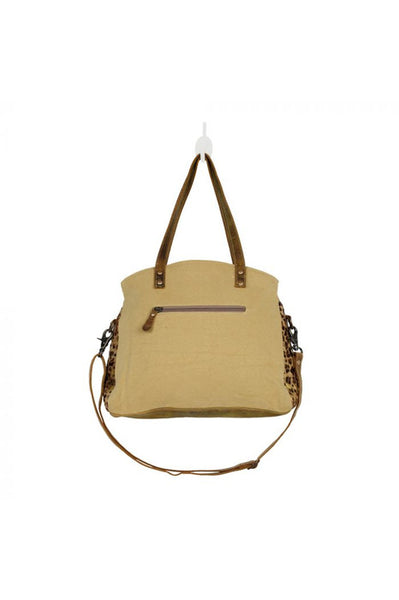 Leopard & Gold Cowhide Leather & Canvas Handbag