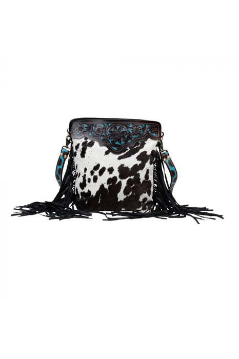 Turquoise & Black Tooled Leather Cowhide Handbag