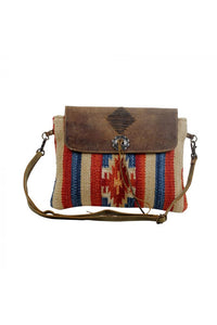 Colorful Aztec Print Rug Canvas & Leather Crossbody Handbag