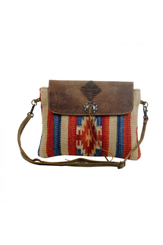 Colorful Aztec Print Rug Canvas & Leather Crossbody Handbag