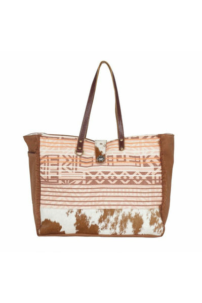 Coral Print Leather & Cowhide Weekender Bag