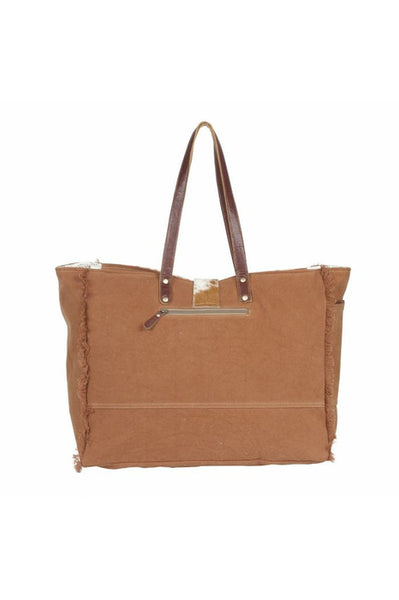Coral Print Leather & Cowhide Weekender Bag